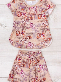 Комплект для дівчинки для дому (футболка та шорти) з принтом, Різнокольоровий (мультиколор) Носи Своє (6372-002-1) модель 6372-002-1-orhdeq-temnij-bezh Фото