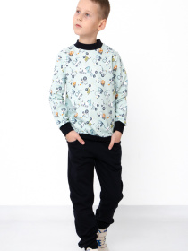 Утеплений костюм для хлопчика з джемпера та штанів з принтом, Ментоловий Носи Своє (6063-024-4) модель 6063-024-4-ekskavator-svtla-m-qta Фото