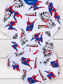 Тепла піжама для хлопчика (кофта та штани) на манжетах з принтом, Різнокольоровий (мультиколор) Носи Своє (6076-024-4) модель 6076-024-4-superman-srij Фото