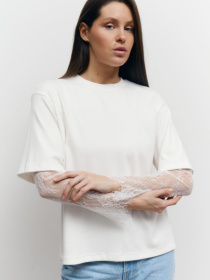 Белый лонг с гипюровыми рукавами Lace Touch модель 414 Фото