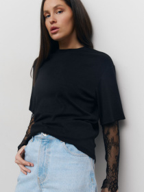 Черный лонг с гипюровыми рукавами Lace Touch модель 414 Черный лонг с гипюровыми рукавами Lace Touch модель 414 Фото