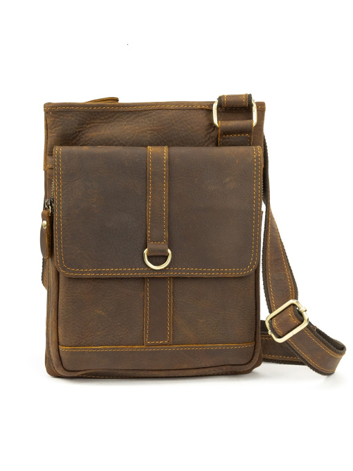 Чоловіча сумка месенджер через плече з натуральної шкіри повсякденна середня модель M39-993DB Фото