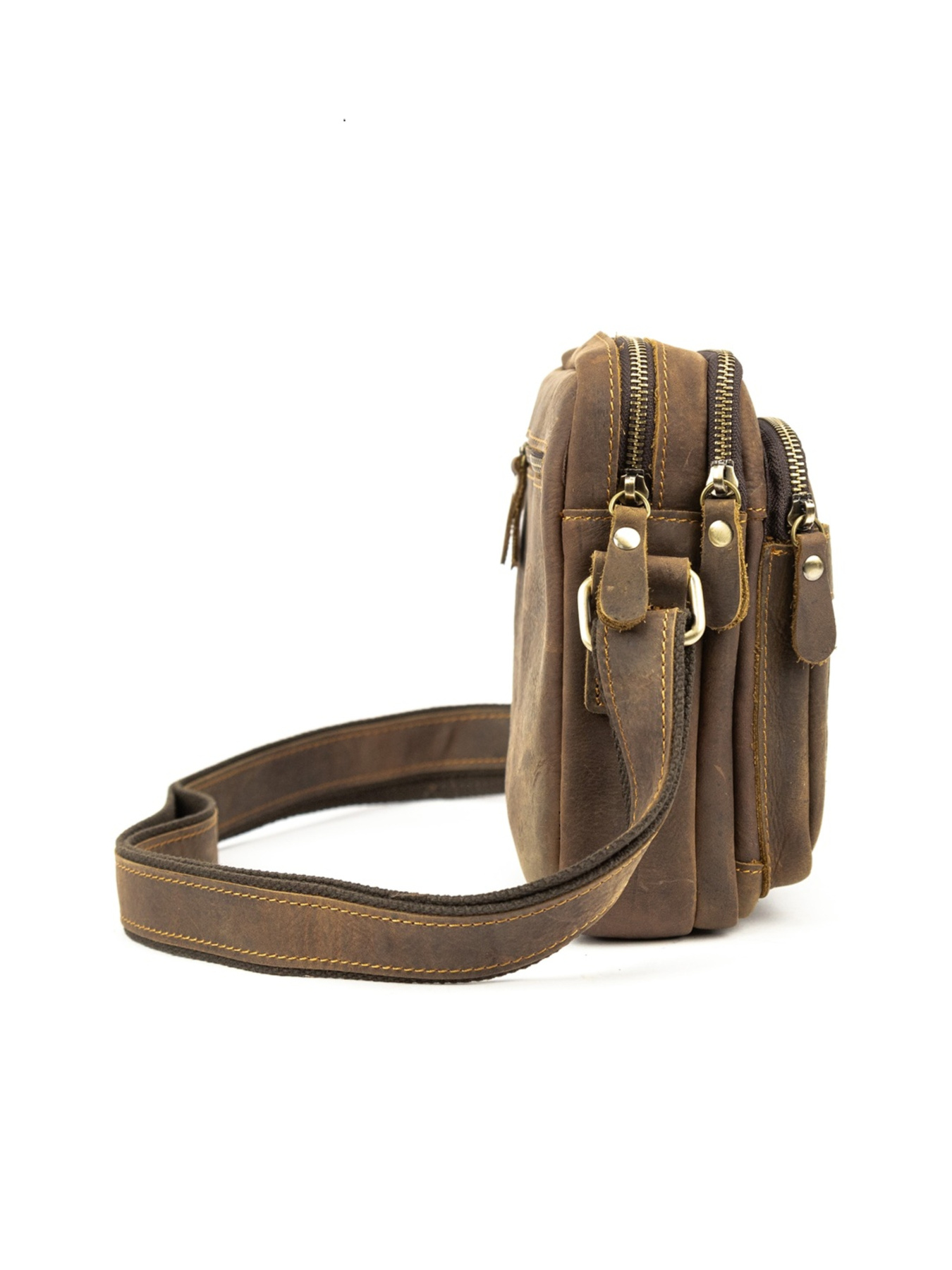 Чоловіча сумка месенджер через плече з натуральної шкіри повсякденна середня модель M39-681DB Фото