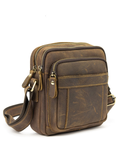 Чоловіча сумка месенджер через плече з натуральної шкіри повсякденна середня модель M39-681DB Фото