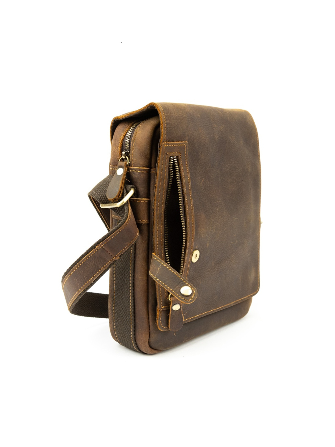 Чоловіча сумка месенджер через плече з натуральної шкіри повсякденна середня модель M39-001DB Фото