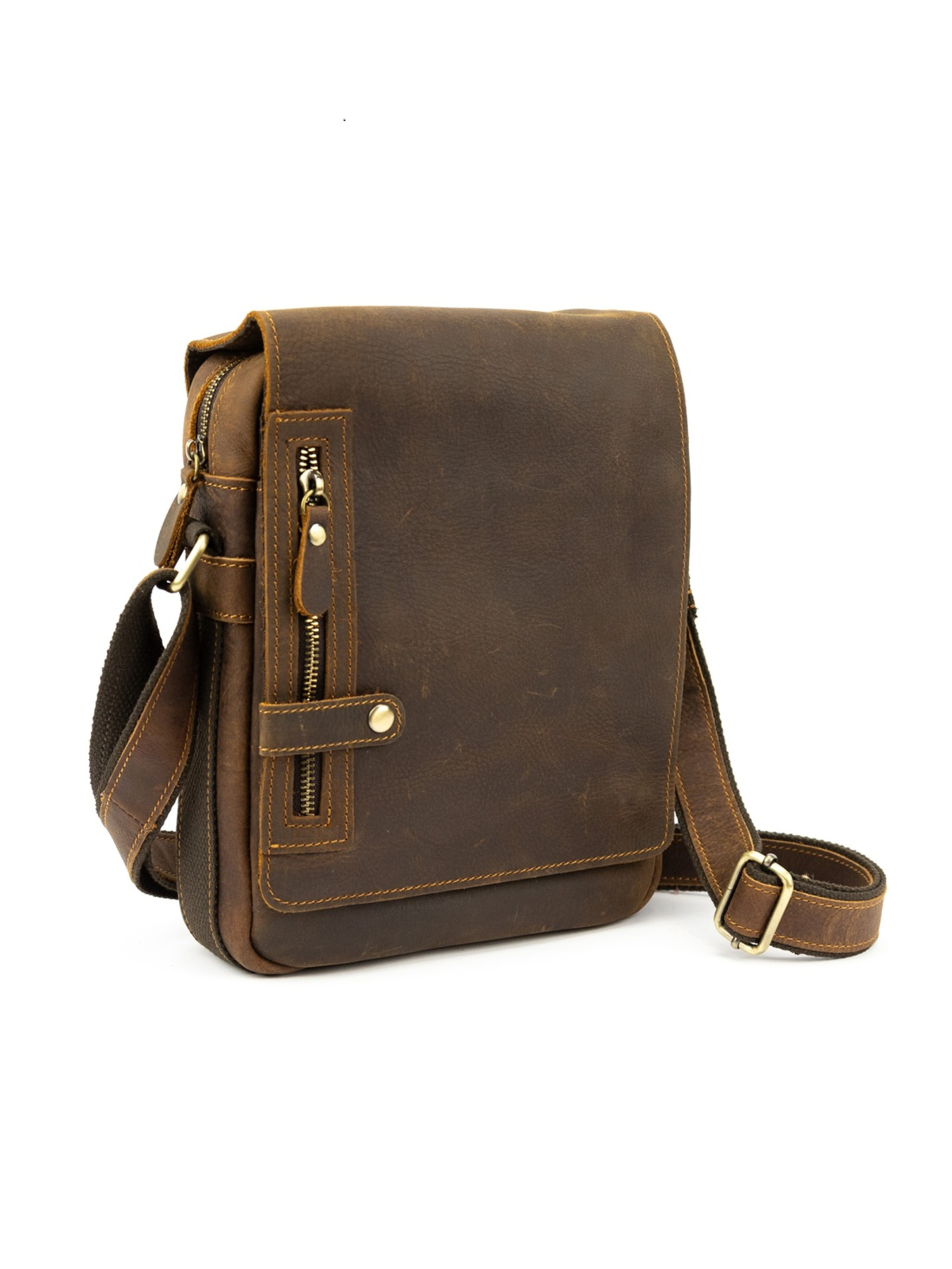 Чоловіча сумка месенджер через плече з натуральної шкіри повсякденна середня модель M39-001DB Фото