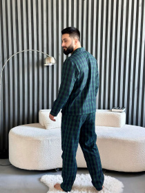 Пижамный комплект мужской "Бруклин" COSY из фланели (брюки+рубашка), клетка зелено-синяя модель F231P Фото