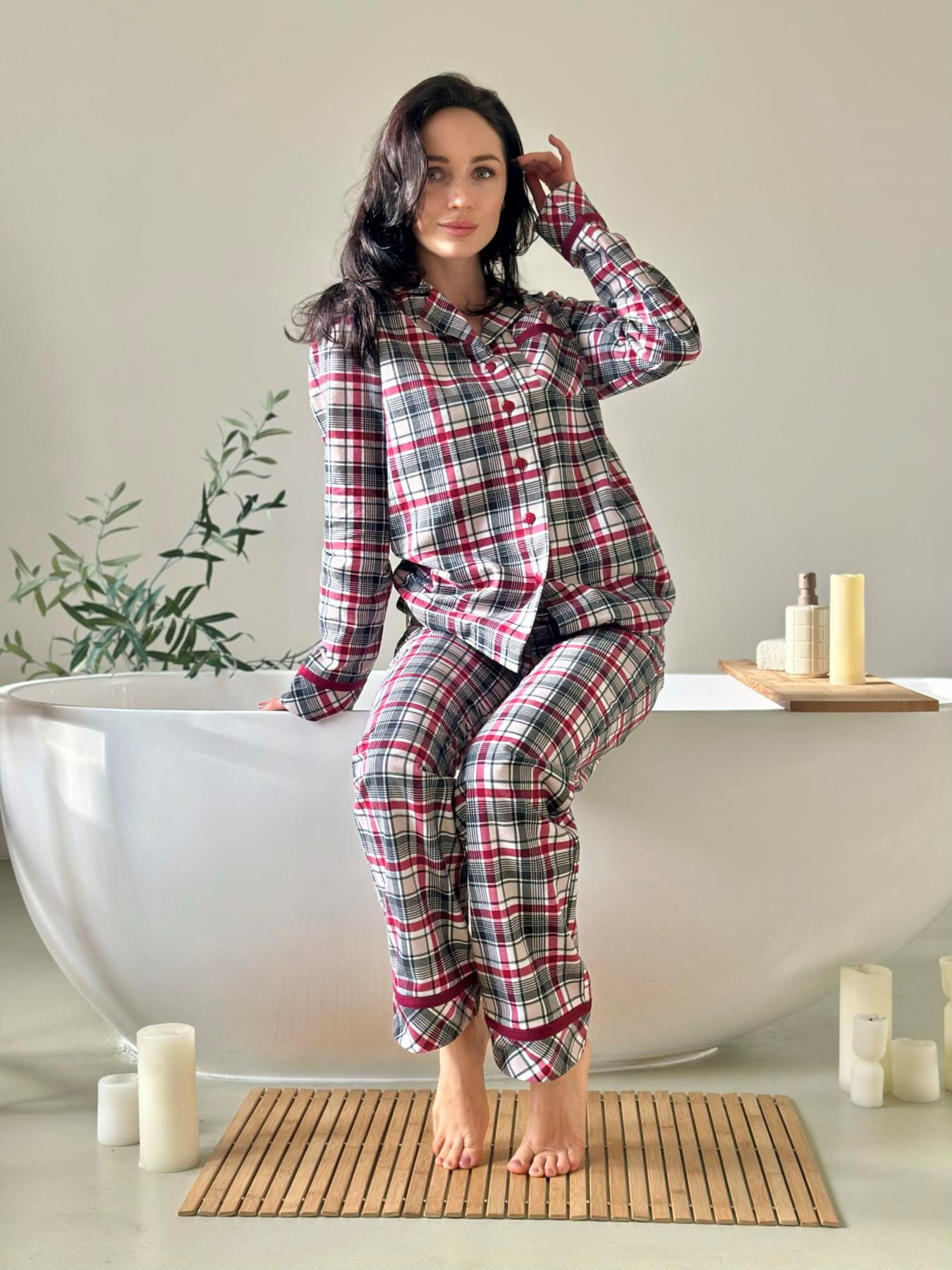 Женская пижама с фланели "Ловец Снов", бордово-серая клетка. модель DCFBG0409 Женская пижама с фланели "Ловец Снов", бордово-серая клетка. модель DCFBG0409 Фото