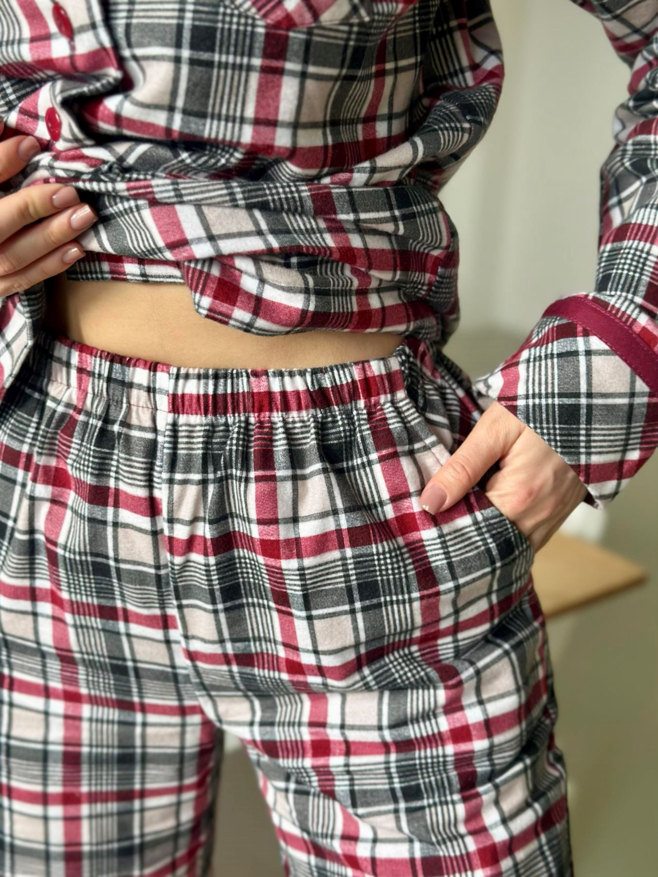 Женская пижама с фланели "Ловец Снов", бордово-серая клетка. модель DCFBG0409 Женская пижама с фланели "Ловец Снов", бордово-серая клетка. модель DCFBG0409 Фото