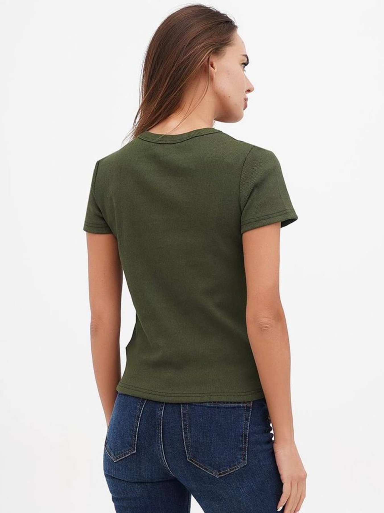 Футболка женская базовая "рубчик" олива модель Wm303 Фото