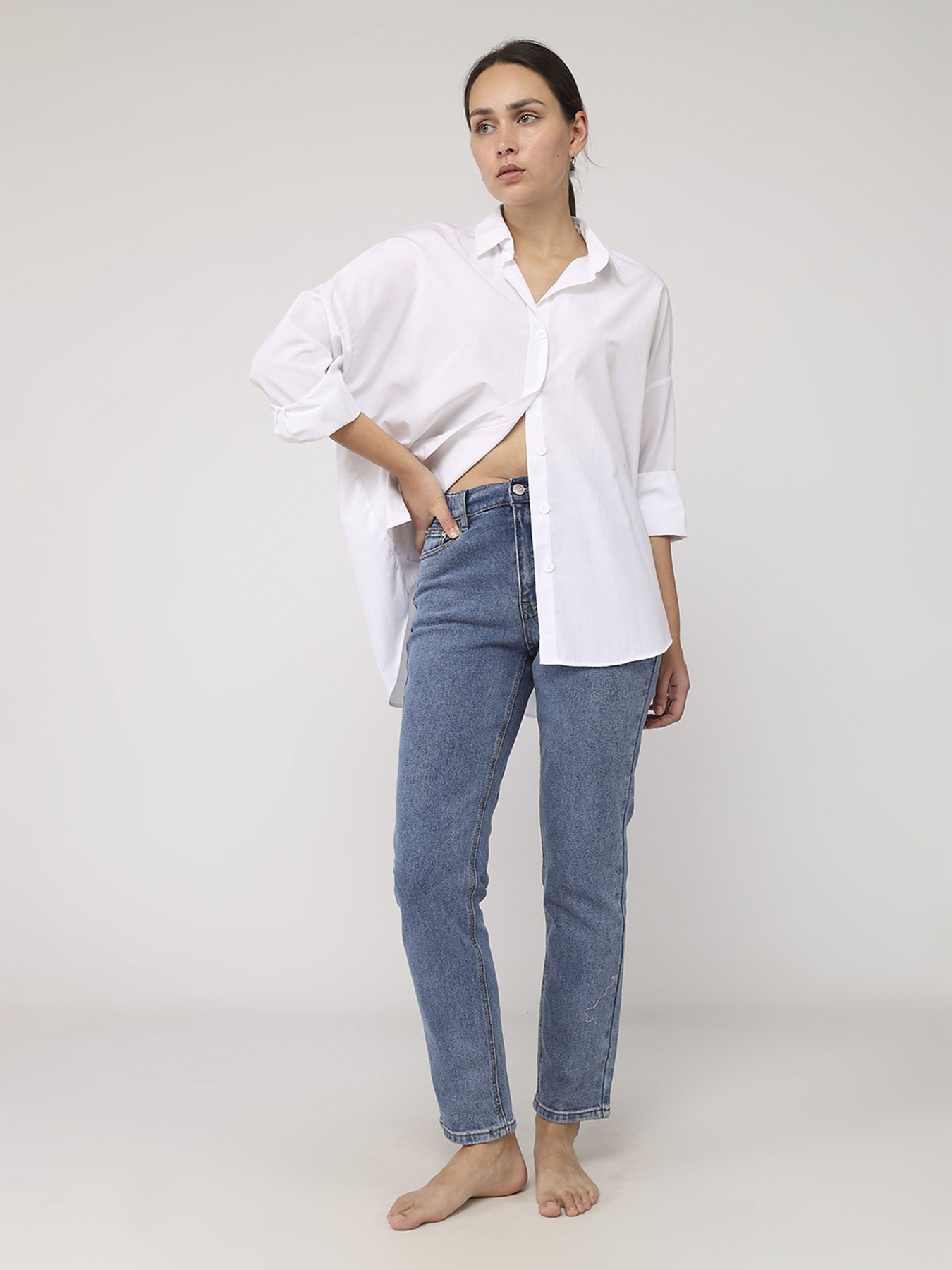 Джинси mom жіночі  колір синій ЦБ-00279673 модель ЦБ-00279673 Фото