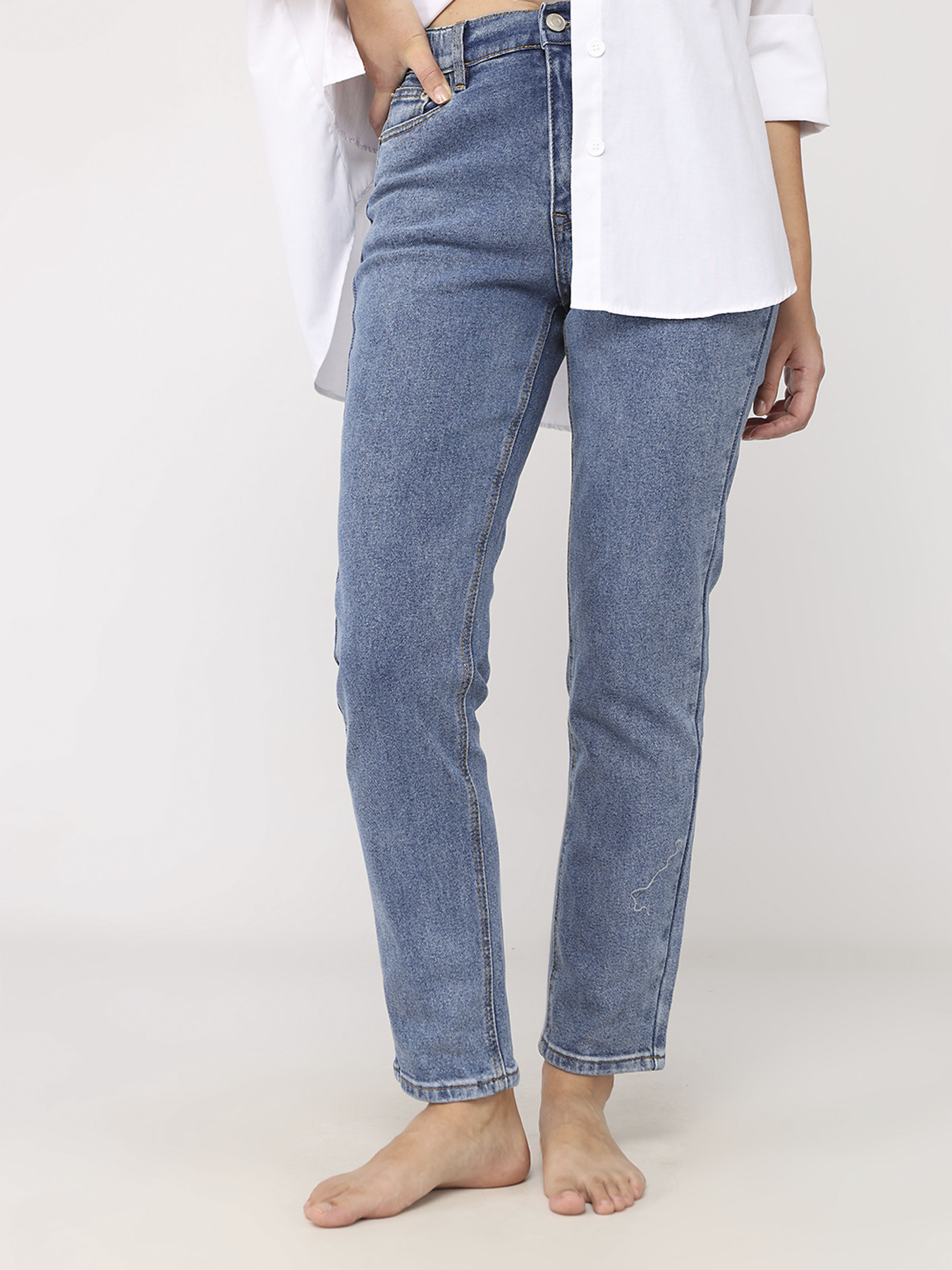 Джинси mom жіночі  колір синій ЦБ-00279673 модель ЦБ-00279673 Фото