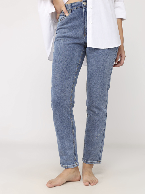 Джинси mom жіночі  колір синій ЦБ-00279673 модель ЦБ-00279673 Фото