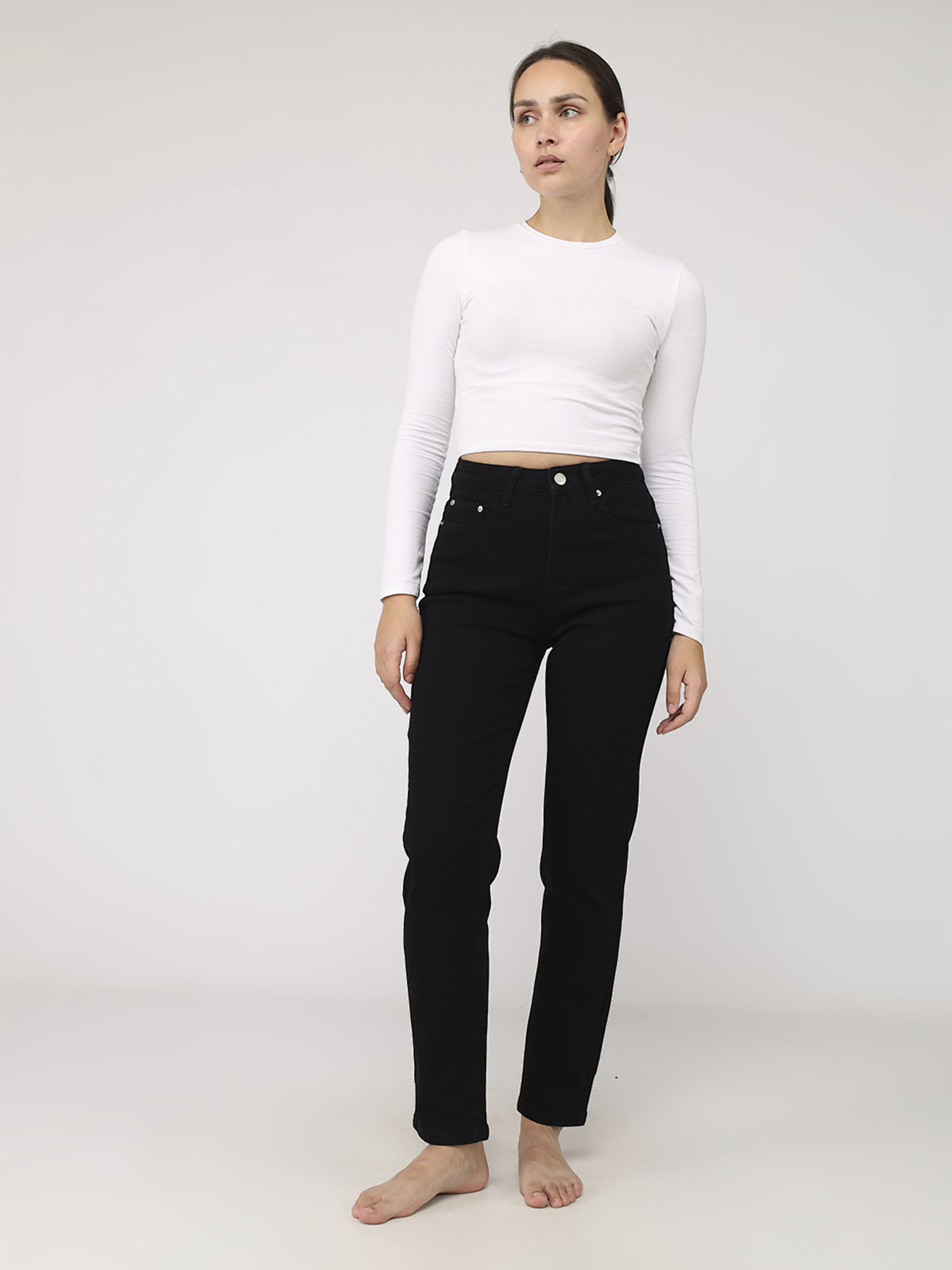 Джинси mom жіночі  колір чорний ЦБ-00279675 модель ЦБ-00279675 Фото