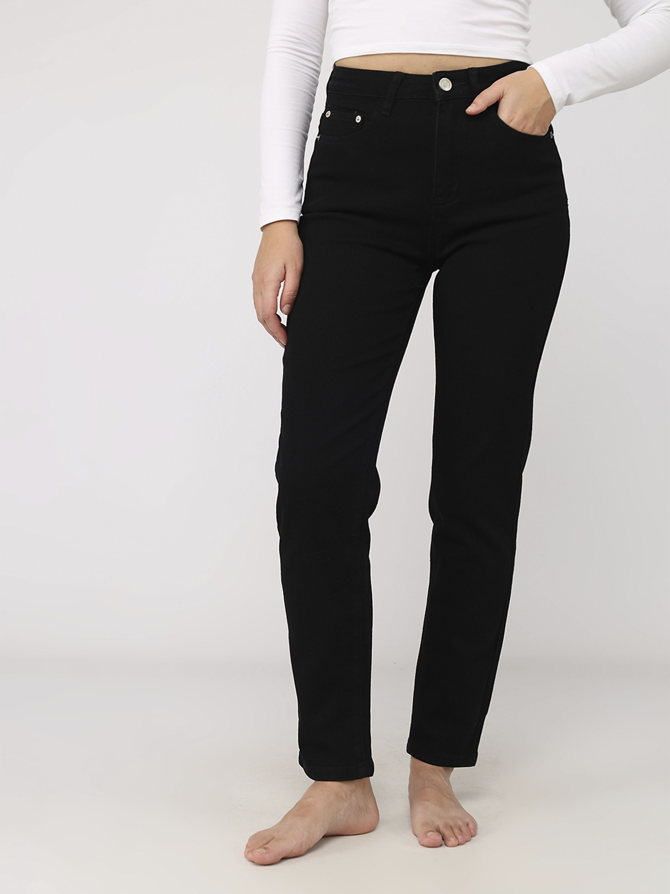 Джинси mom жіночі  колір чорний ЦБ-00279675 модель ЦБ-00279675 Фото