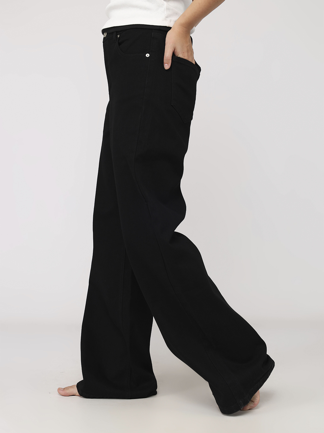 Джинси wide leg жіночі  колір чорний ЦБ-00279682 модель ЦБ-00279682 Фото