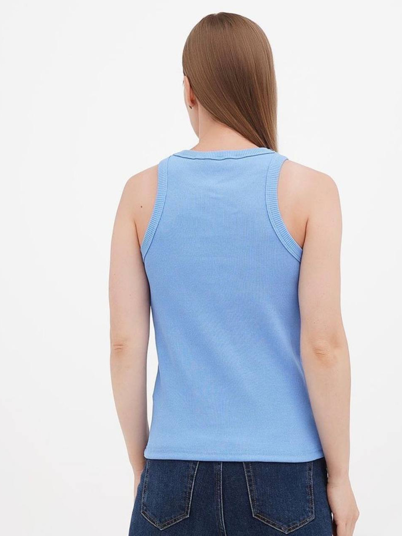 Майка женская базовая "рубчик" голубая модель Wm309 Фото