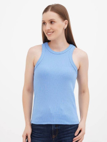 Майка женская базовая "рубчик" голубая модель Wm309 Фото