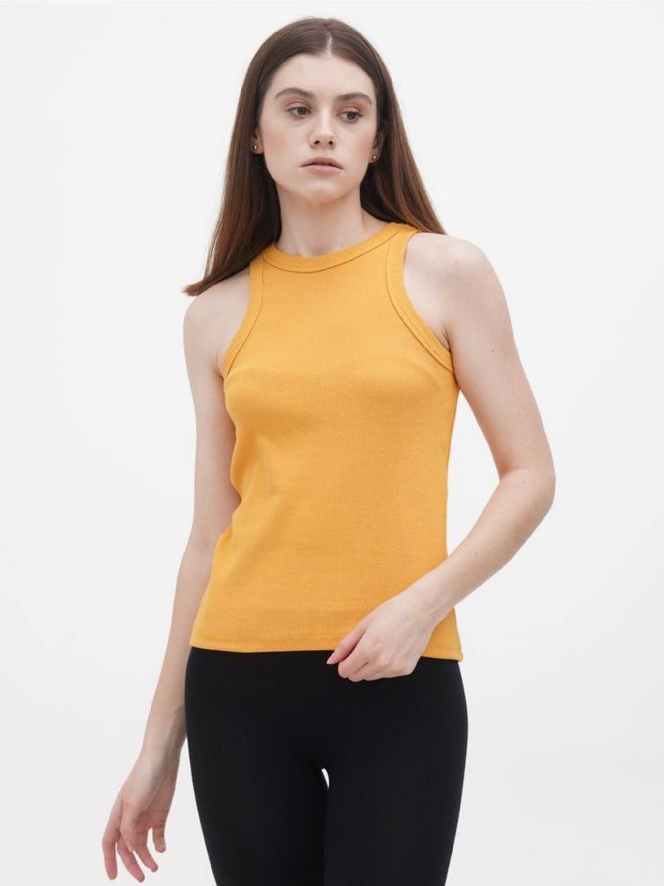 Майка женская базовая "рубчик" горчиця модель Wm310 Фото