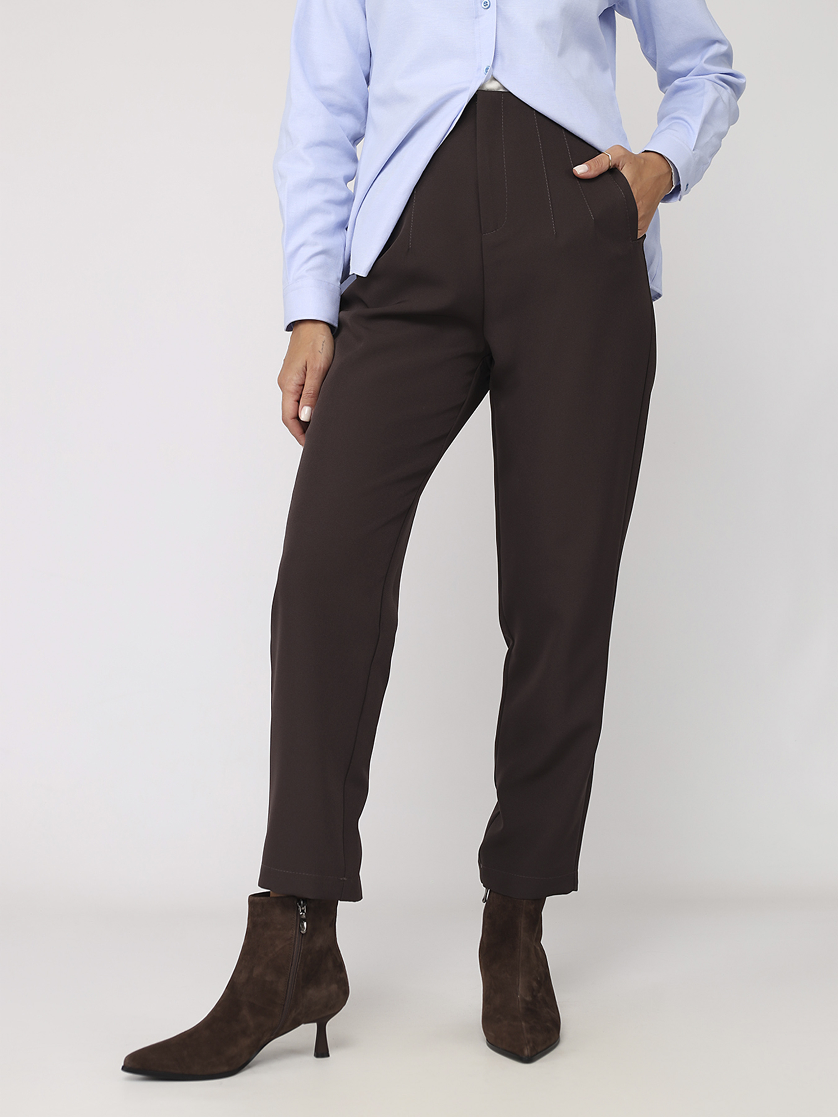 Жіночі Повсякденні штани YUKI  (CB-00283824) колір темно-коричневий, матеріал віскоза/поліестер