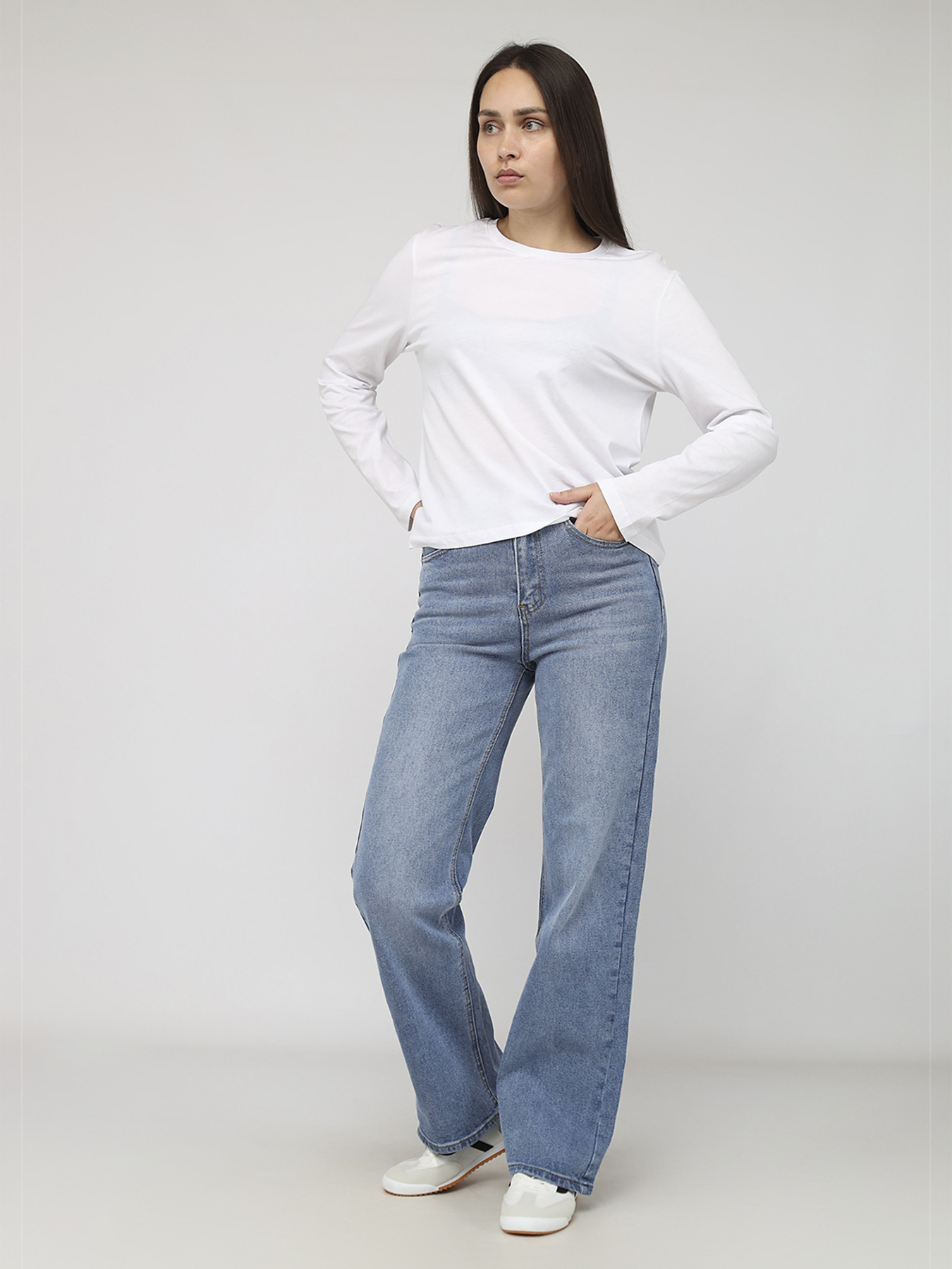 Футболка з довгим рукавом жіноча  колір білий ЦБ-00283882 модель ЦБ-00283882 Фото