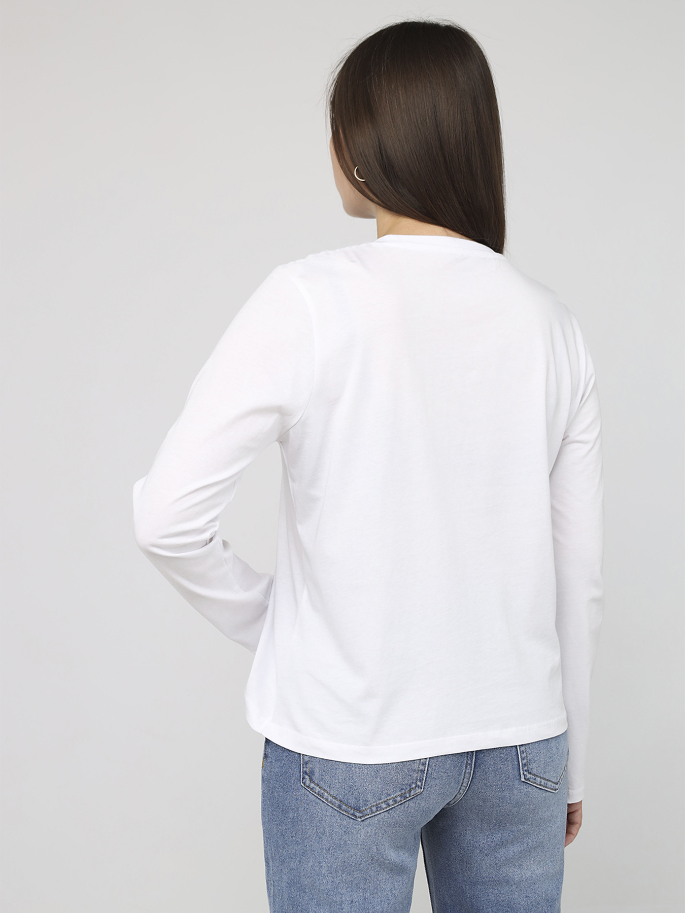 Футболка з довгим рукавом жіноча  колір білий ЦБ-00283882 модель ЦБ-00283882 Фото