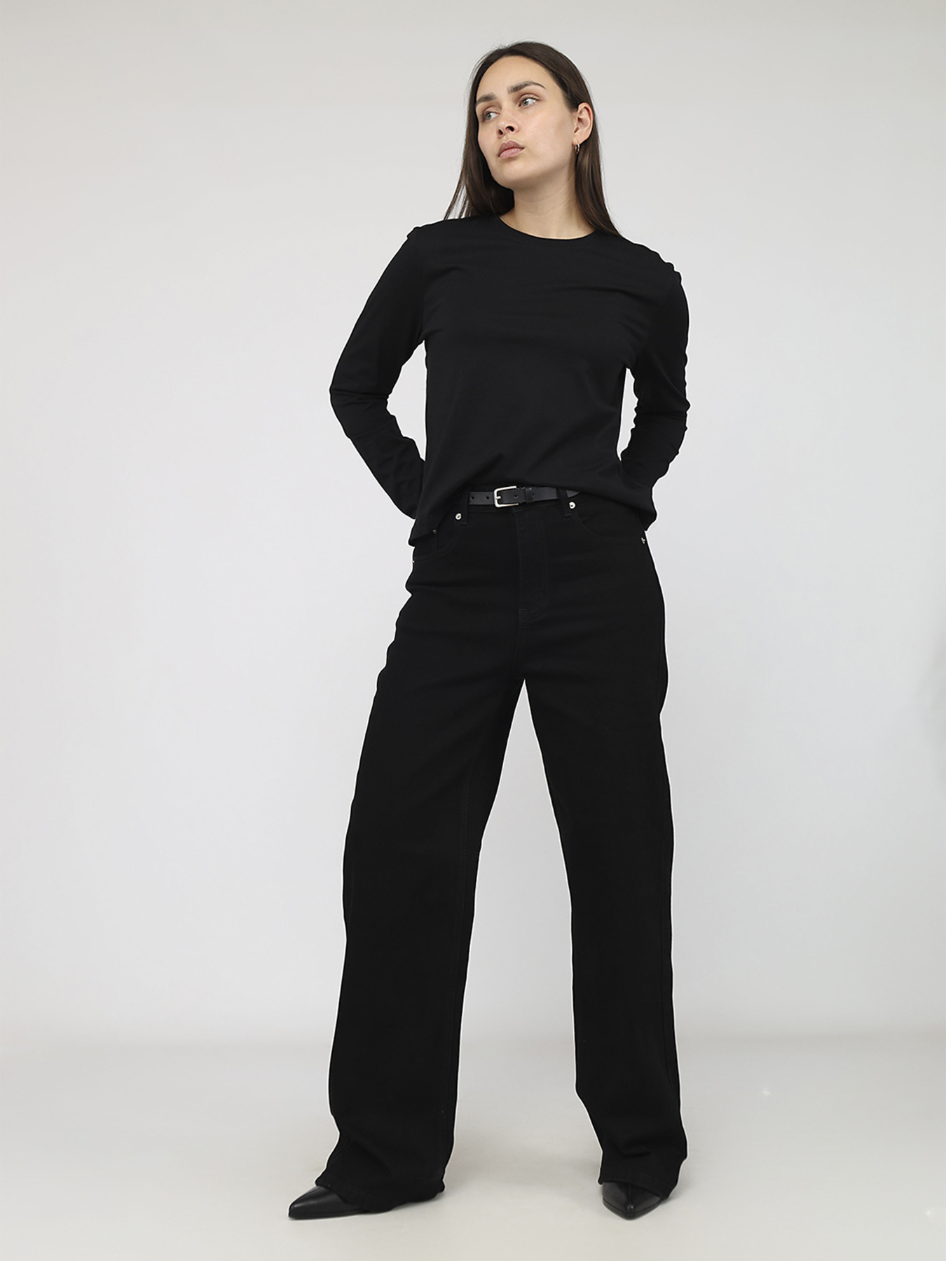 Футболка з довгим рукавом жіноча  колір чорний ЦБ-00283883 модель ЦБ-00283883 Фото