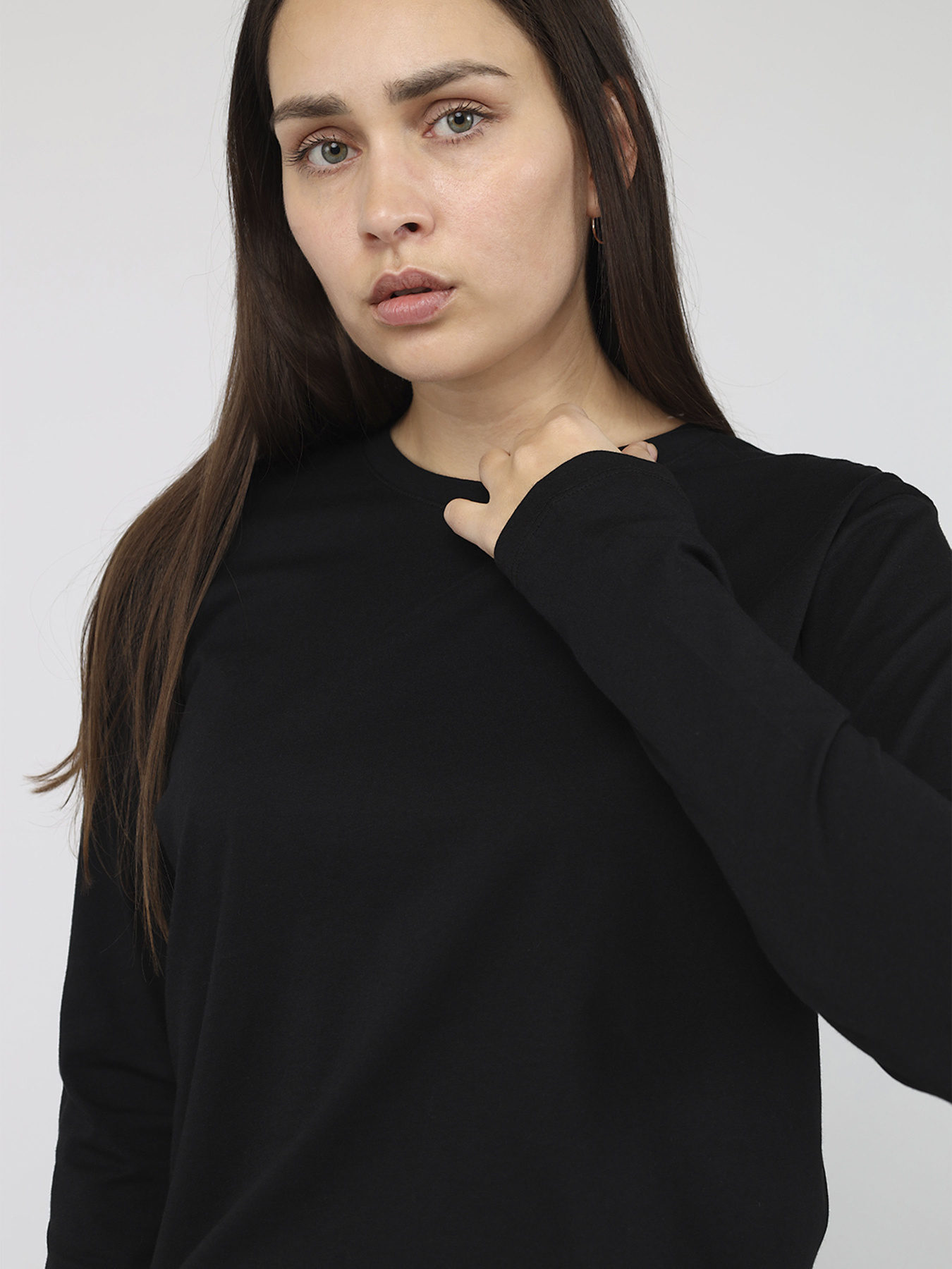 Футболка з довгим рукавом жіноча  колір чорний ЦБ-00283883 модель ЦБ-00283883 Фото