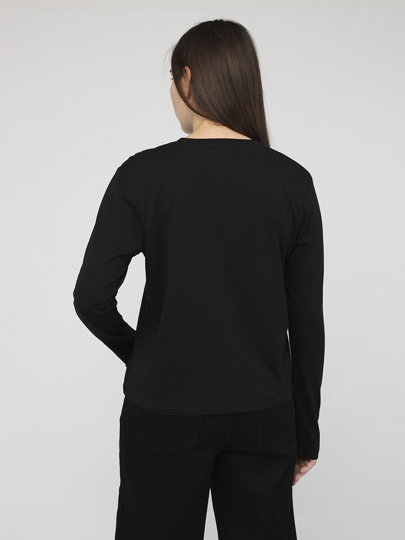 Футболка з довгим рукавом жіноча  колір чорний ЦБ-00283883 модель ЦБ-00283883 Фото