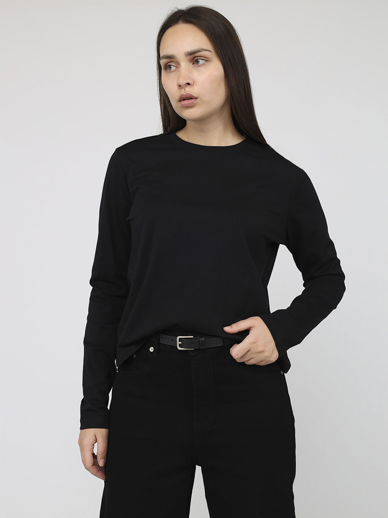 Футболка з довгим рукавом жіноча  колір чорний ЦБ-00283883 модель ЦБ-00283883 Фото