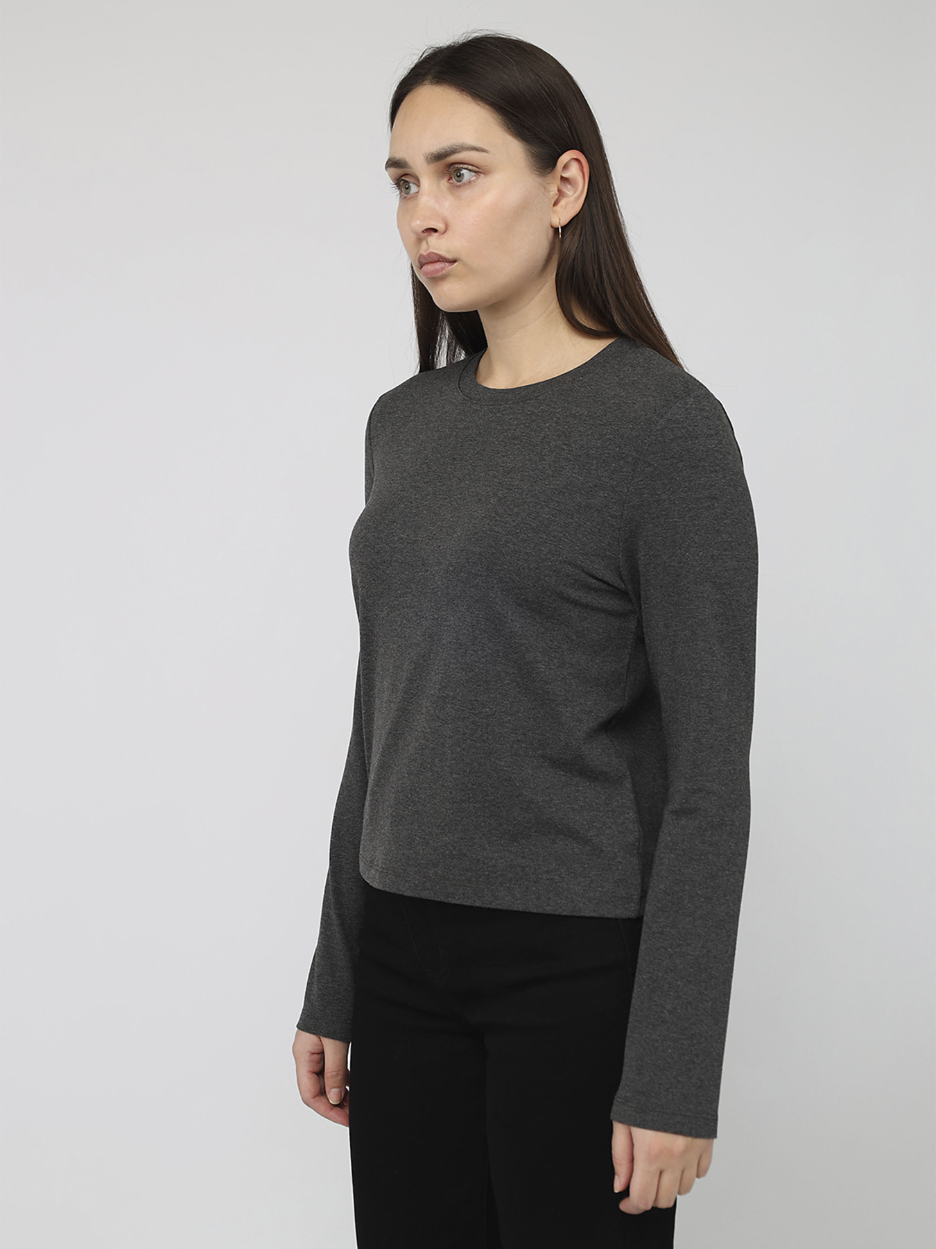 Футболка з довгим рукавом жіноча  колір темно-сірий ЦБ-00283884 модель ЦБ-00283884 Фото