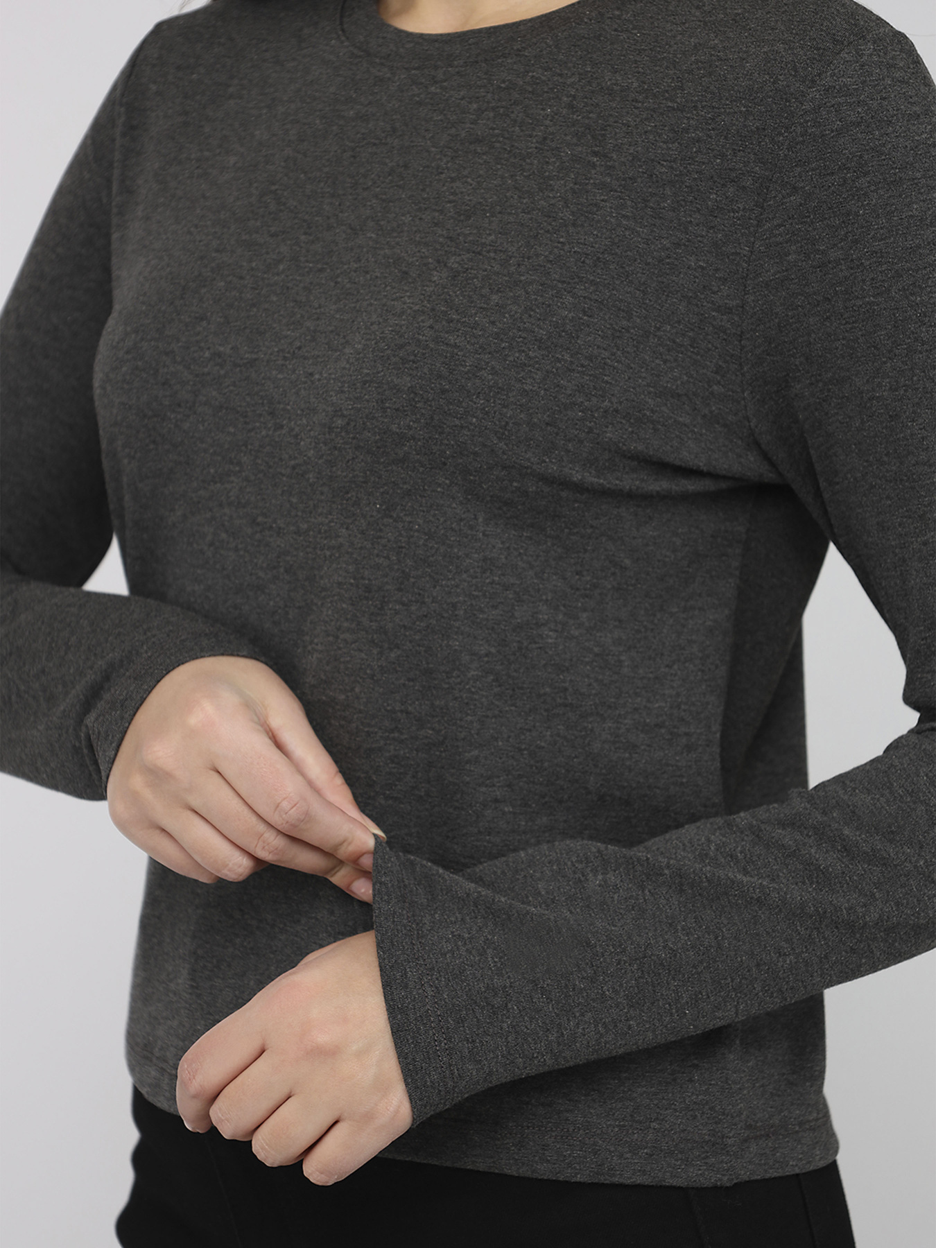 Футболка з довгим рукавом жіноча  колір темно-сірий ЦБ-00283884 модель ЦБ-00283884 Фото