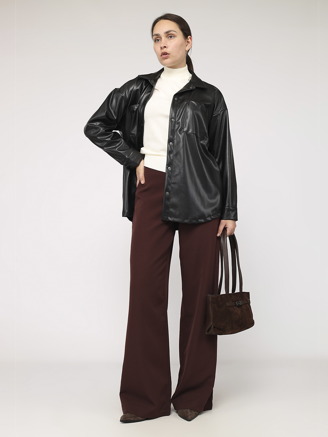 Штаны клёш женские  цвет темно-коричневый ЦБ-00284384 модель ЦБ-00284384 Фото