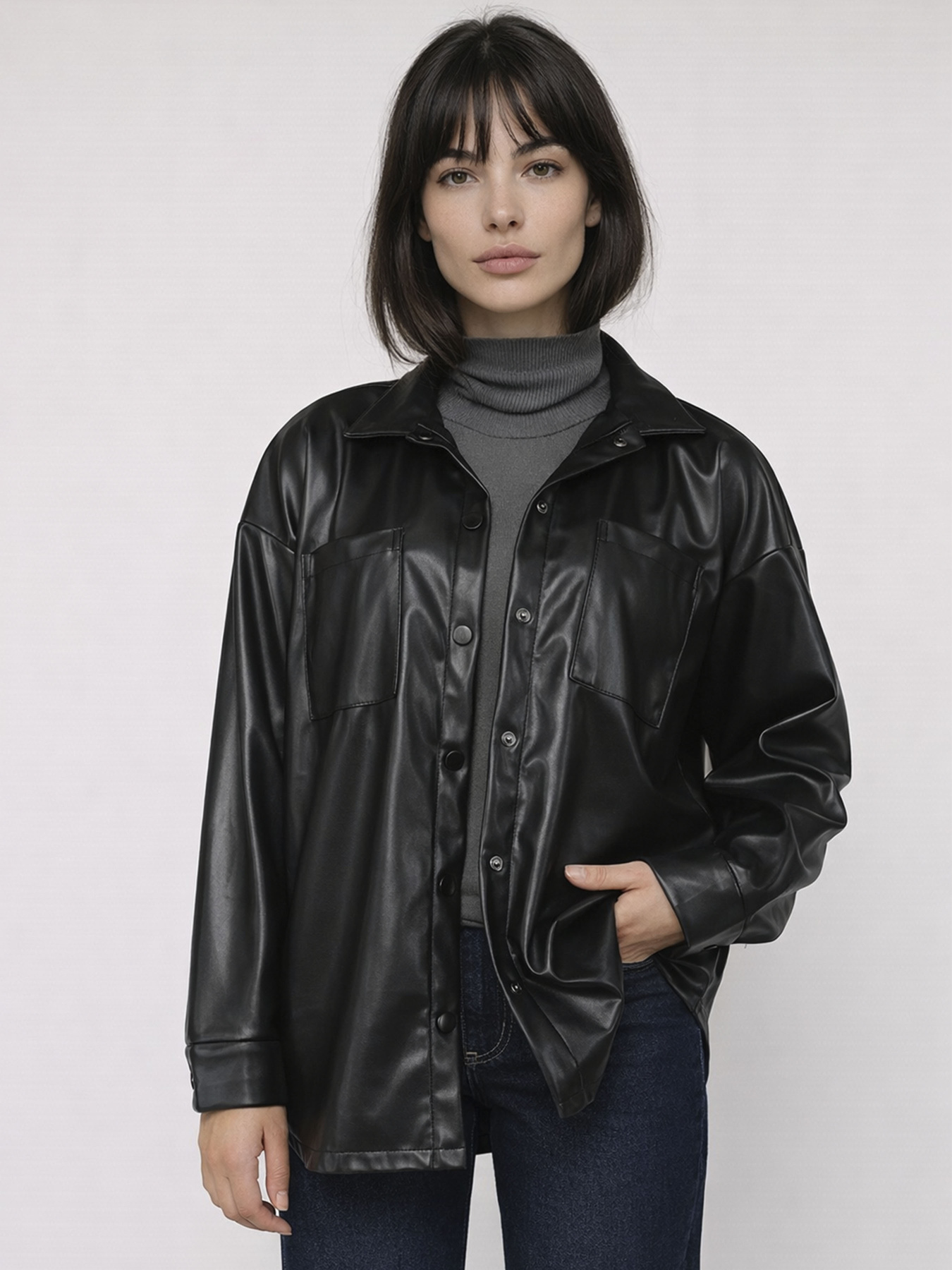 Рубашка с длинным рукавом женская  цвет черный ЦБ-00284418 модель ЦБ-00284418 Фото