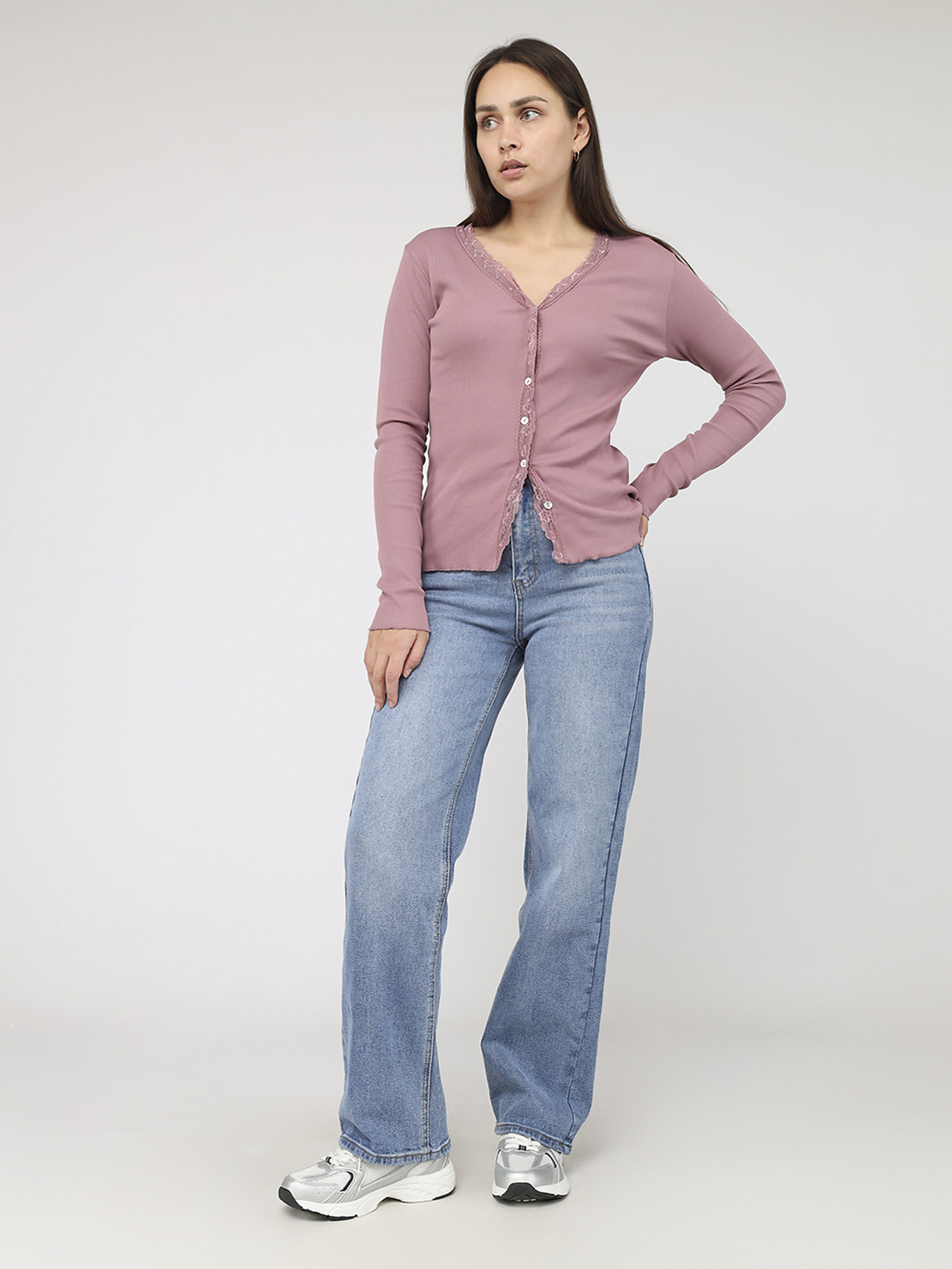 Футболка з довгим рукавом жіноча  колір пудровий ЦБ-00284473 модель ЦБ-00284473 Фото