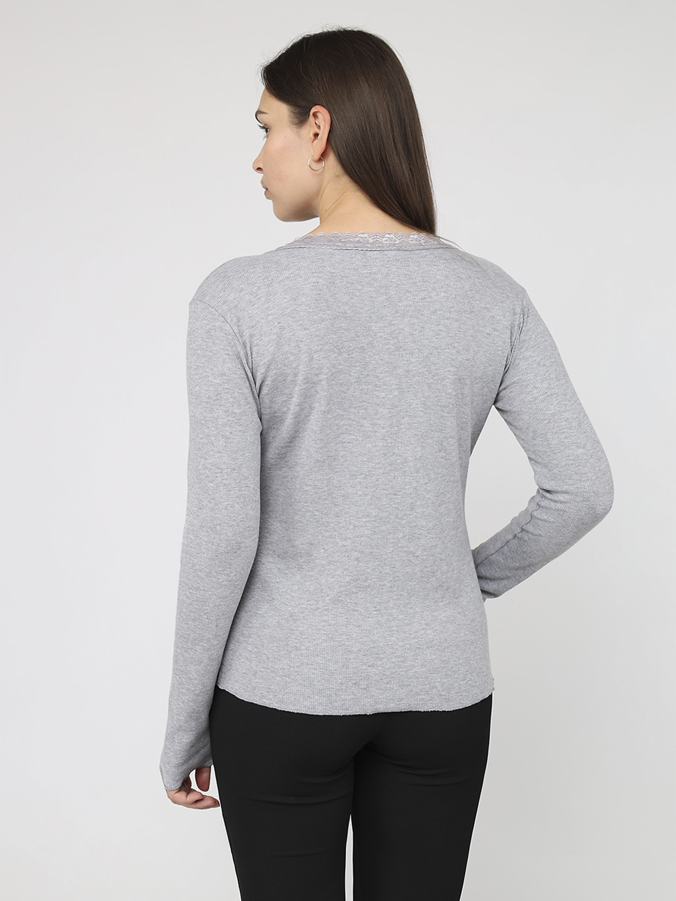 Футболка з довгим рукавом жіноча  колір сірий ЦБ-00284474 модель ЦБ-00284474 Фото