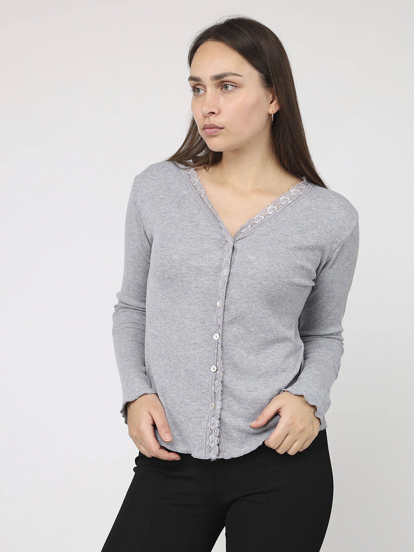 Футболка з довгим рукавом жіноча  колір сірий ЦБ-00284474 модель ЦБ-00284474 Фото