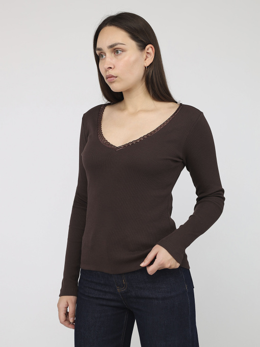 Футболка с длинным рукавом женская  цвет темно-коричневый ЦБ-00284476 модель ЦБ-00284476 Фото