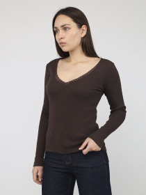 Футболка з довгим рукавом жіноча  колір темно-коричневий ЦБ-00284476 модель ЦБ-00284476 Фото