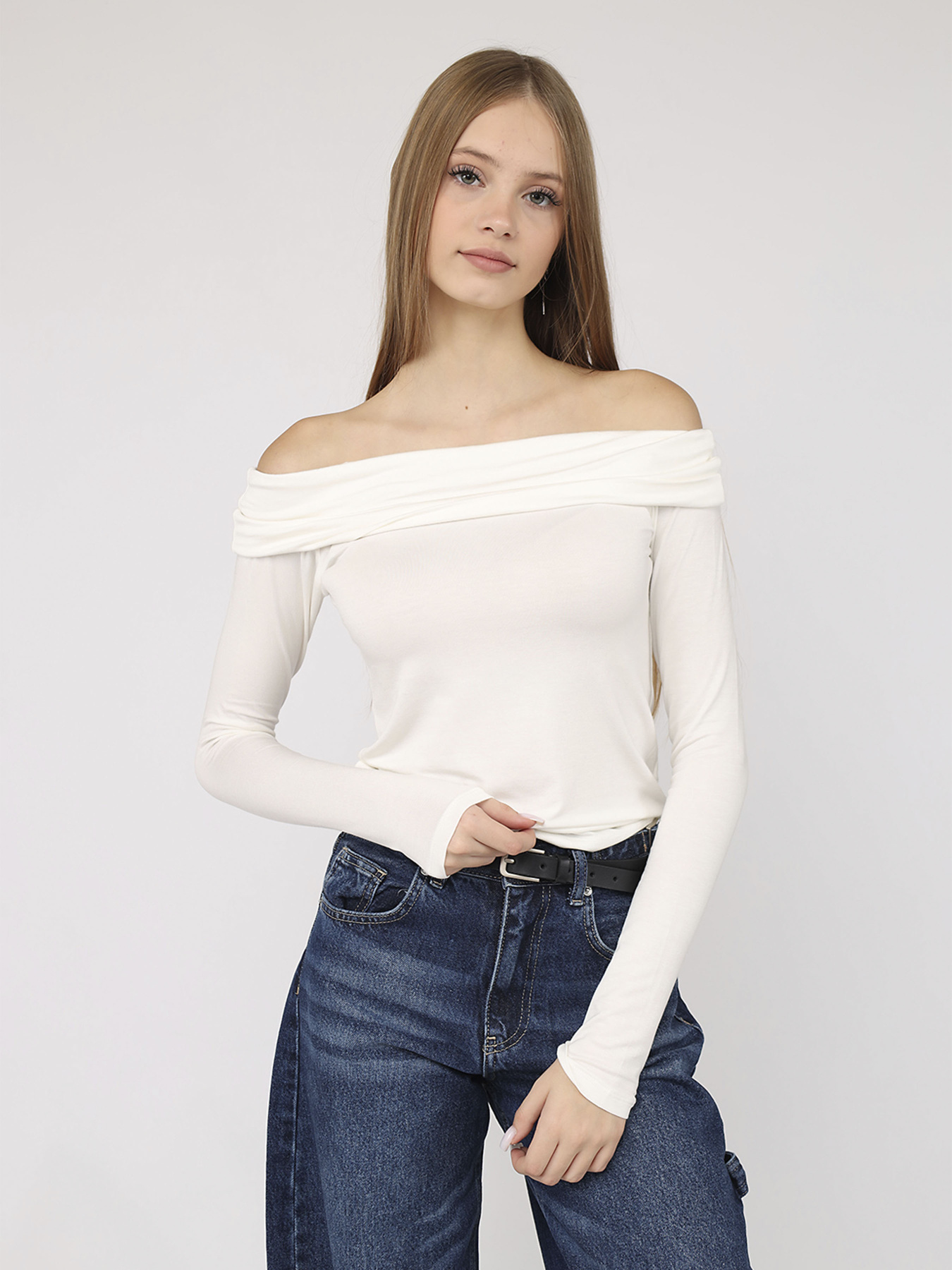 Футболка з довгим рукавом жіноча  колір молочний ЦБ-00284477 модель ЦБ-00284477 Фото