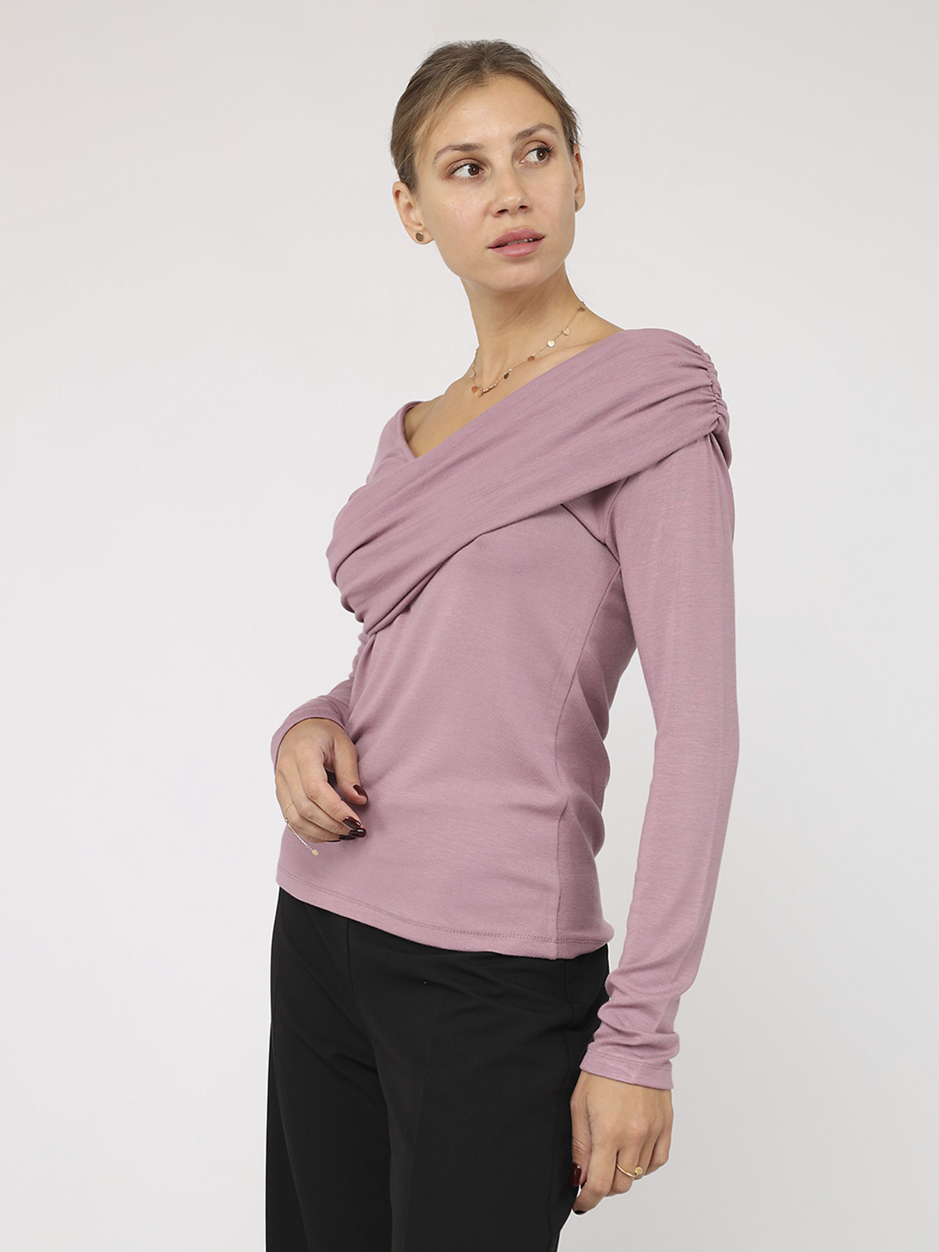 Футболка з довгим рукавом жіноча  колір пудровий ЦБ-00284479 модель ЦБ-00284479 Фото