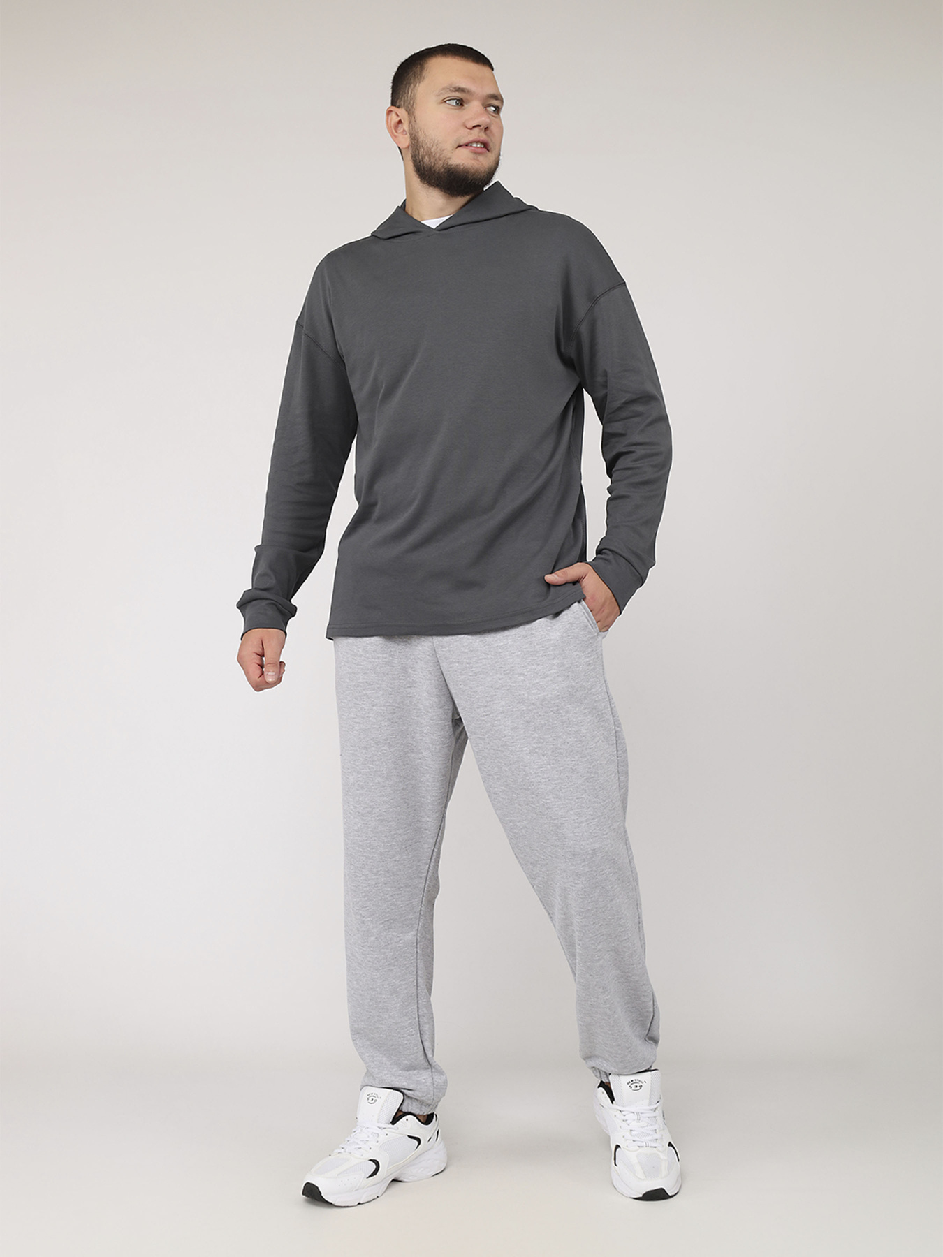 Футболка з довгим рукавом та капюшоном чоловіча  колір графіт ЦБ-00284939 модель ЦБ-00284939 Фото