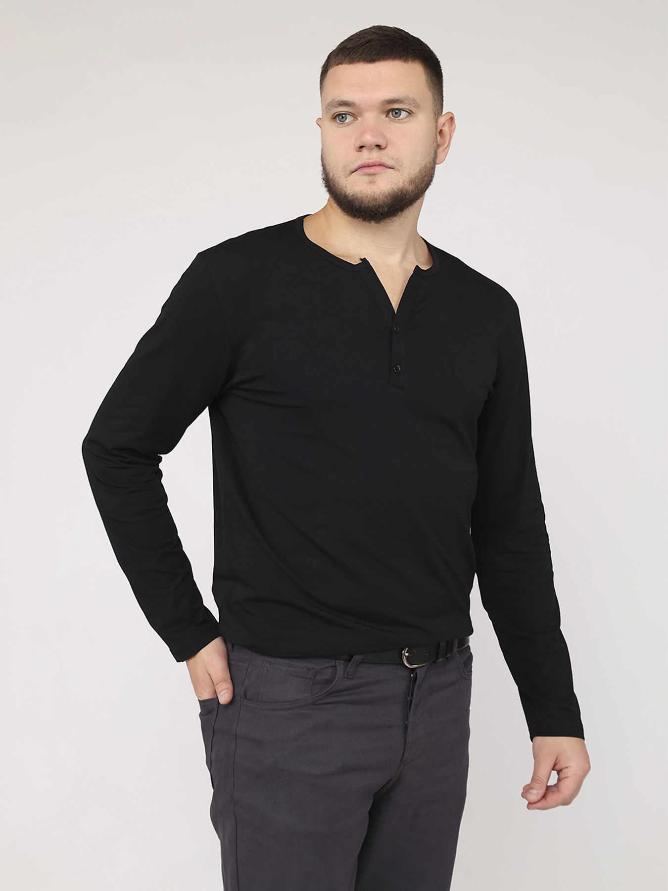 Футболка з довгим рукавом чоловіча  колір чорний ЦБ-00284940 модель ЦБ-00284940 Фото
