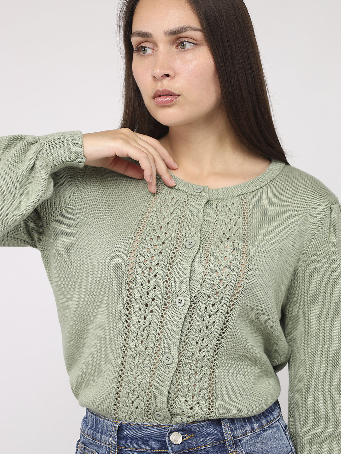 Кардиган жіночий  колір зелений ЦБ-00285729 модель ЦБ-00285729 Фото