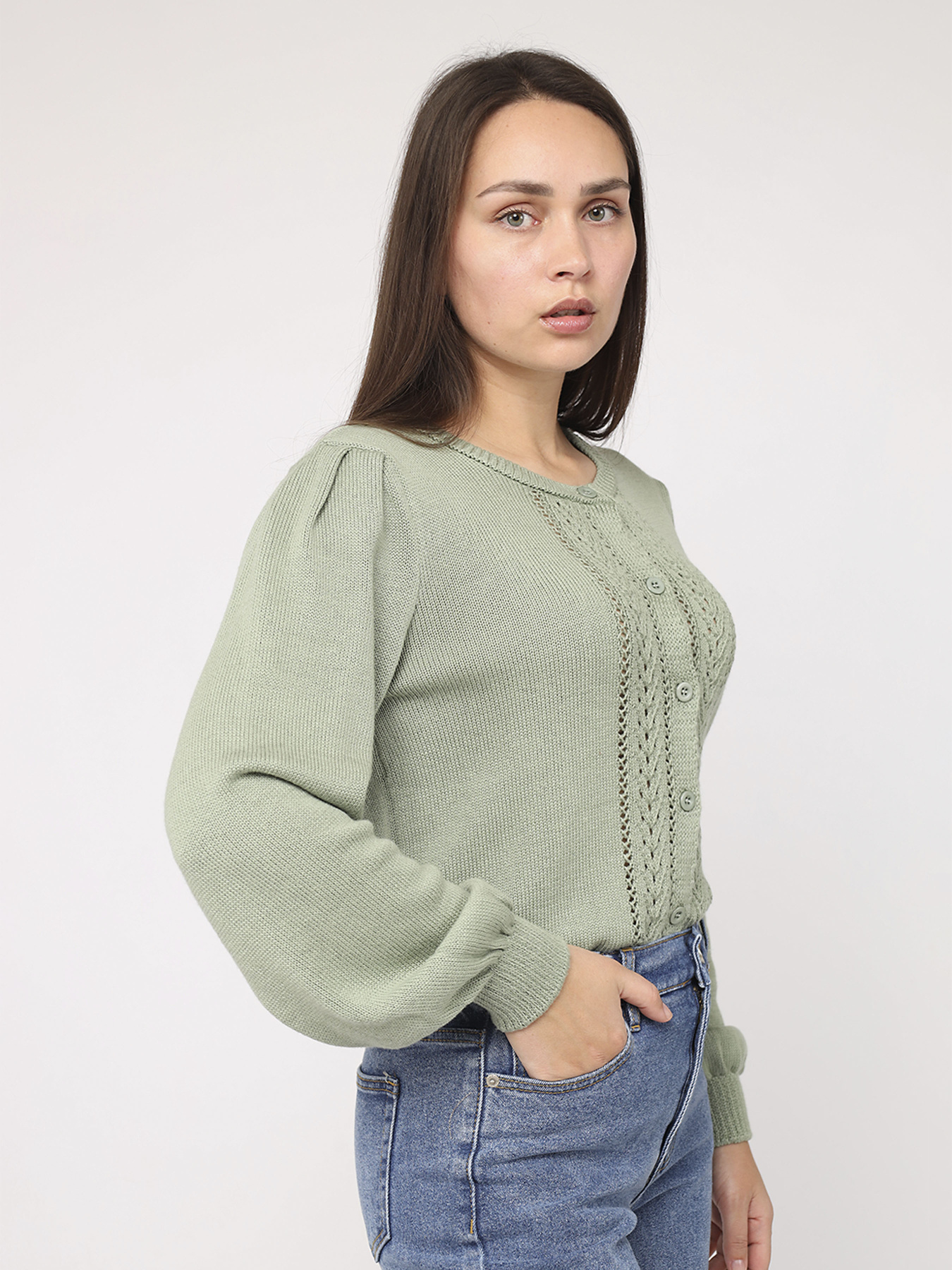 Кардиган жіночий  колір зелений ЦБ-00285729 модель ЦБ-00285729 Фото