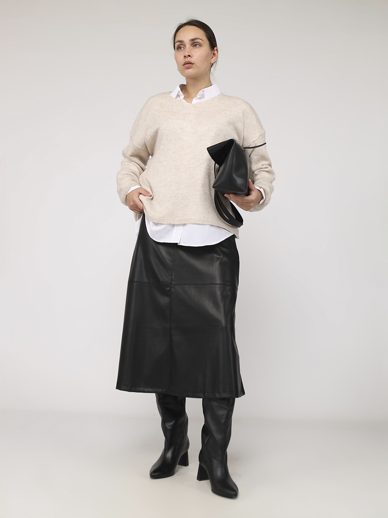 Пуловер жіночий  колір бежевий ЦБ-00285739 модель ЦБ-00285739 Фото