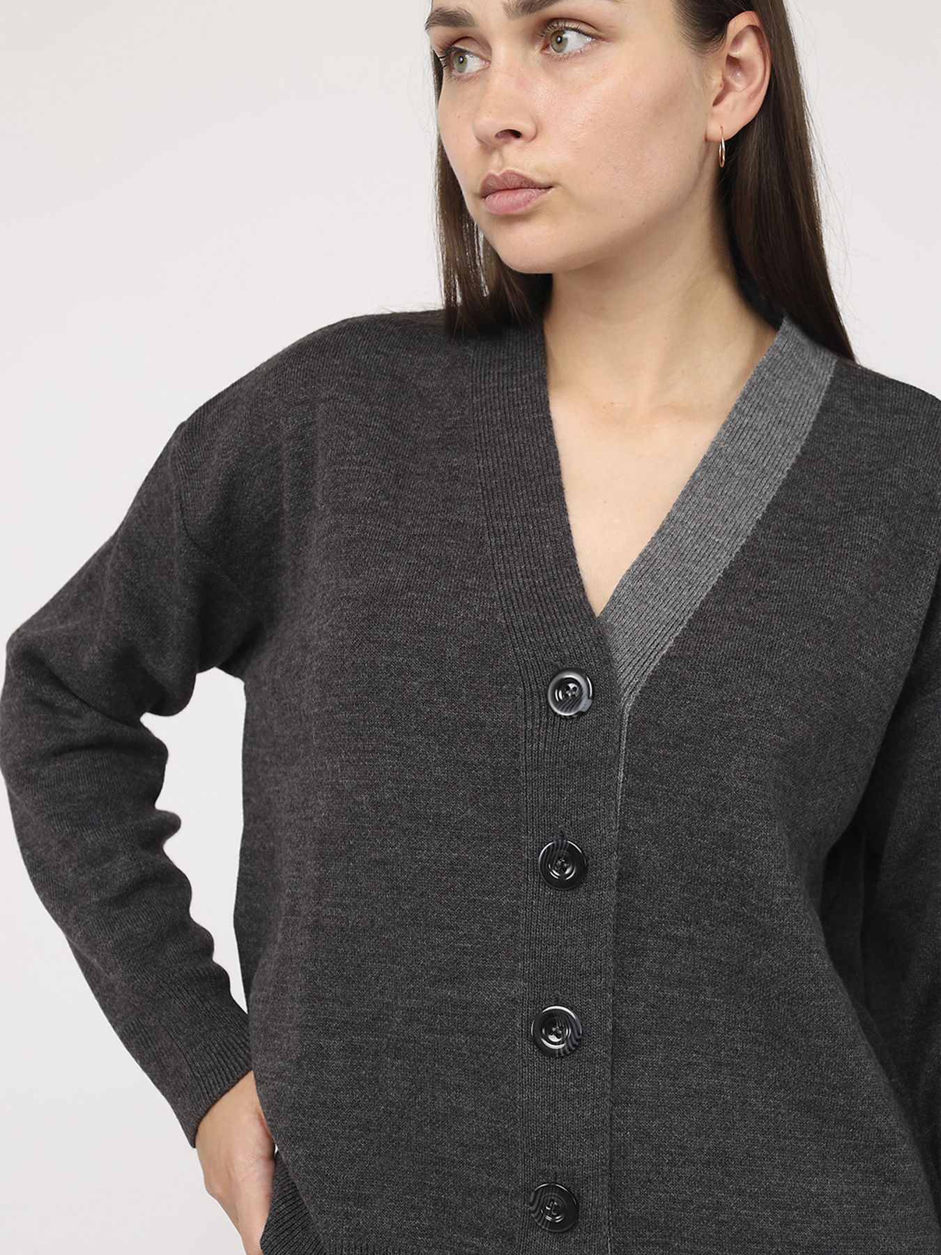Кардиган жіночий  колір темно-сірий ЦБ-00285750 модель ЦБ-00285750 Фото
