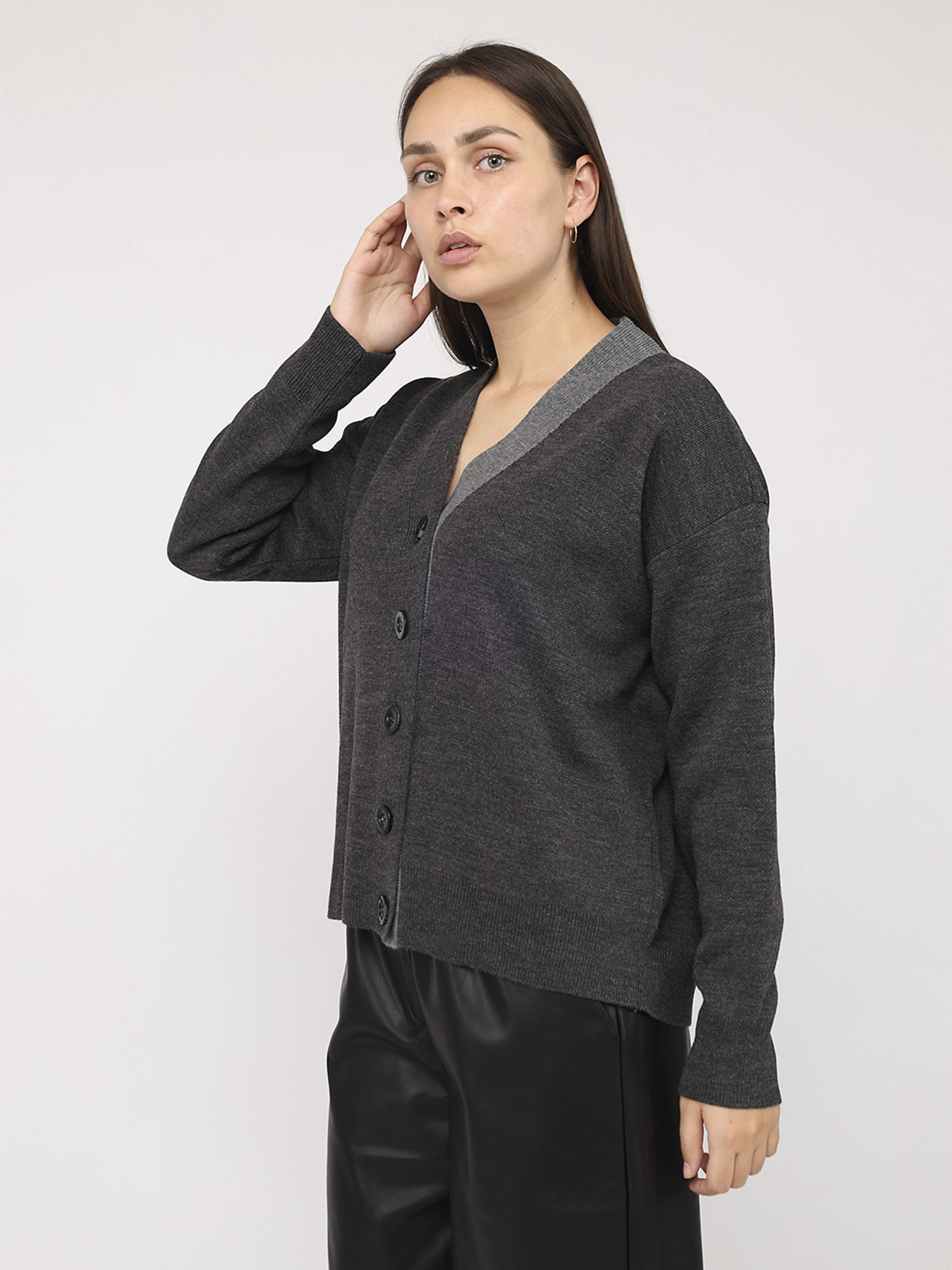 Кардиган жіночий  колір темно-сірий ЦБ-00285750 модель ЦБ-00285750 Фото