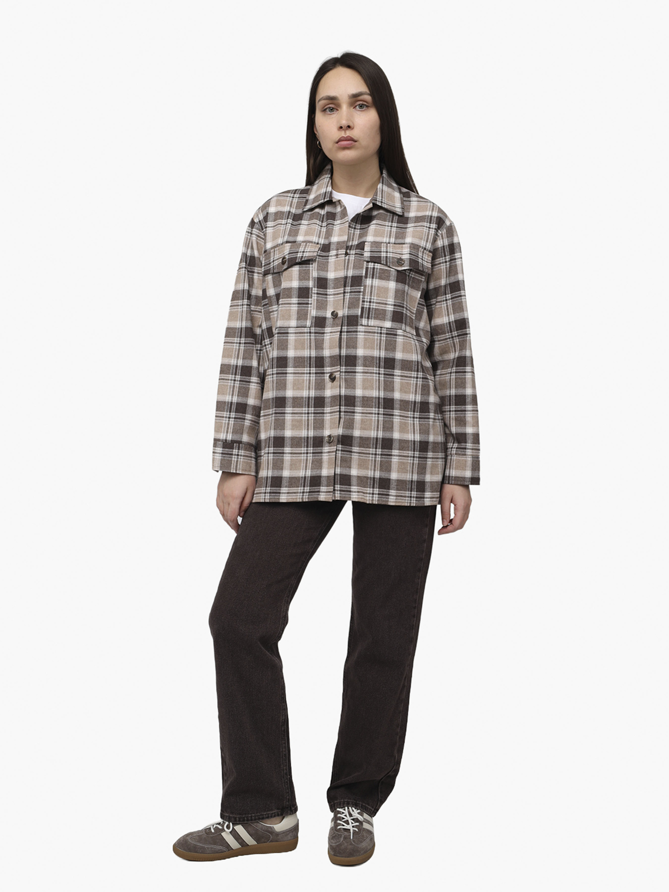 Рубашка с длинным рукавом женская  цвет коричневый ЦБ-00286263 модель ЦБ-00286263 Фото