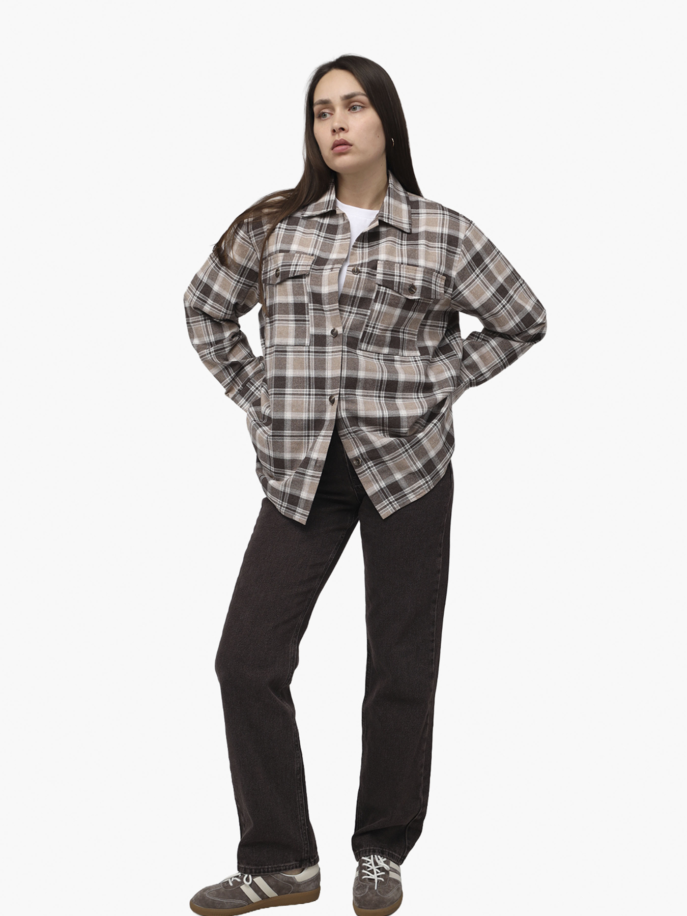 Рубашка с длинным рукавом женская  цвет коричневый ЦБ-00286263 модель ЦБ-00286263 Фото